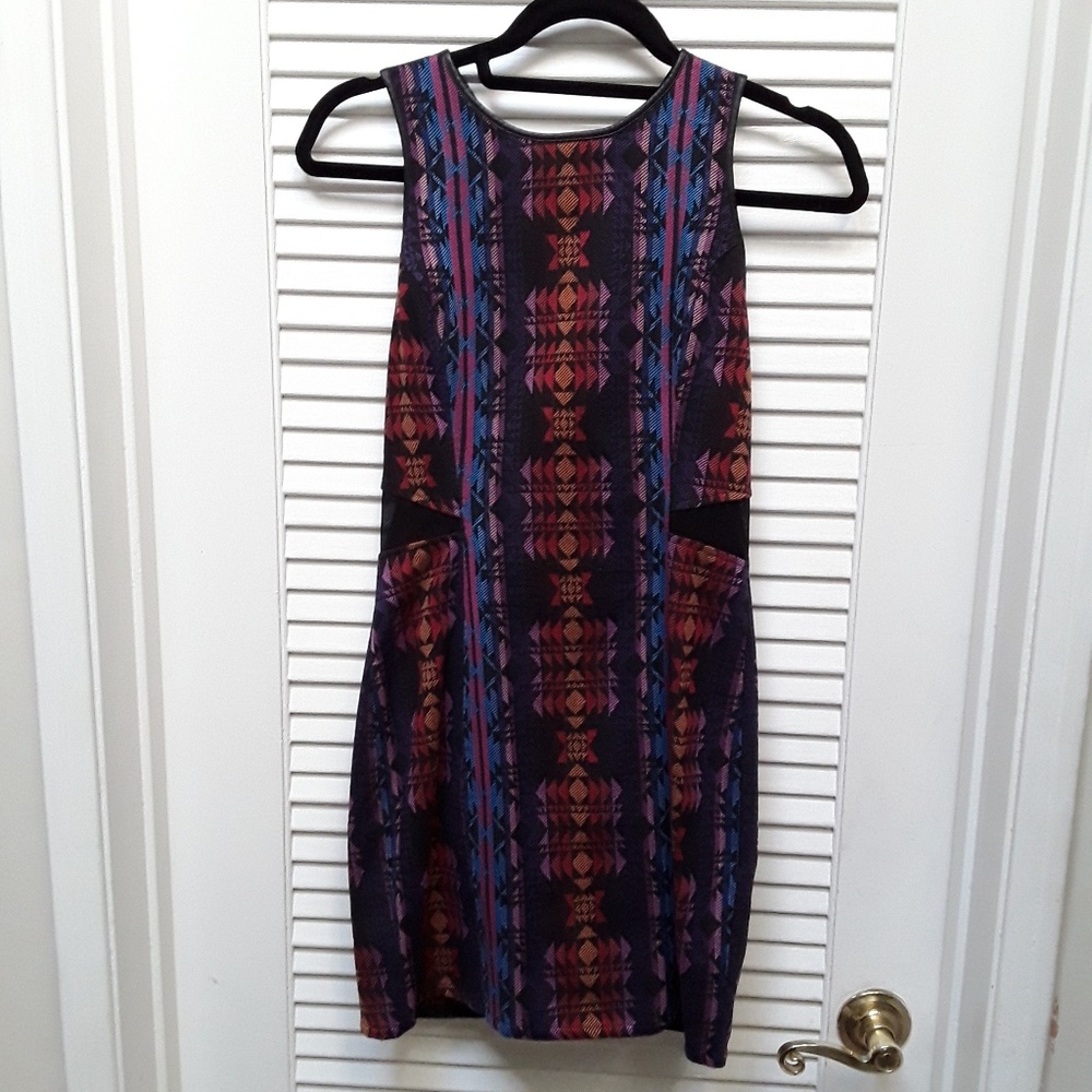 Lush Mini Dress Aztec Mesh See Trough Sides/Back M